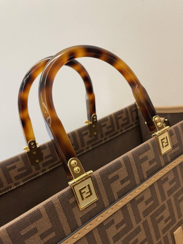 1:1 Replica Fendi Sunshine Medium Brown FF jacquard fabric shopper Bag For Woman 31cm/12in