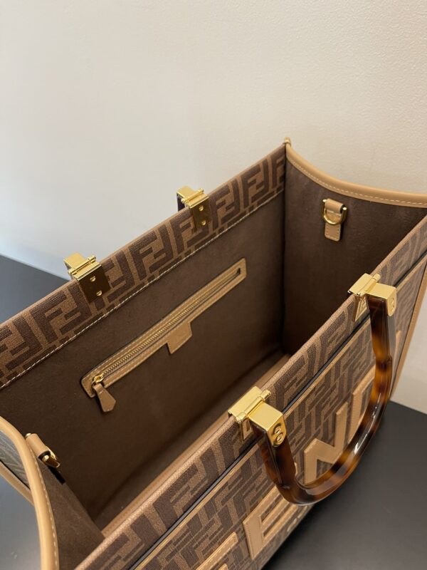 1:1 Replica Fendi Sunshine Medium Brown FF jacquard fabric shopper Bag For Woman 31cm/12in