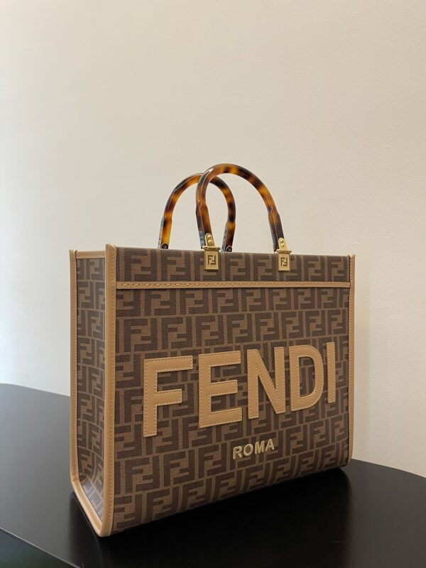 1:1 Replica Fendi Sunshine Medium Brown FF jacquard fabric shopper Bag For Woman 31cm/12in