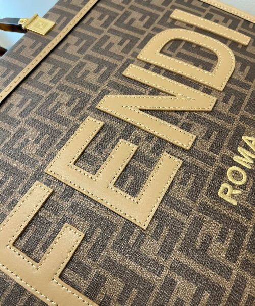 1:1 Replica Fendi Sunshine Medium Brown FF jacquard fabric shopper Bag For Woman 31cm/12in