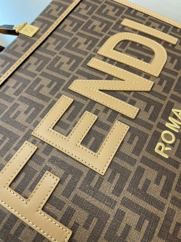 1:1 Replica Fendi Sunshine Medium Brown FF jacquard fabric shopper Bag For Woman 31cm/12in