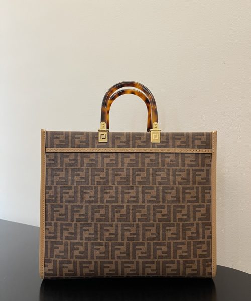 1:1 Replica Fendi Sunshine Medium Brown FF jacquard fabric shopper Bag For Woman 31cm/12in