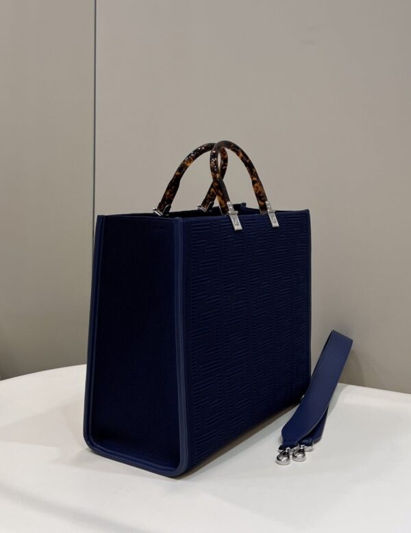 1:1 Replica Fendi Sunshine Medium Navy Blue FF fabric shopper Bag For Woman 31cm/12in