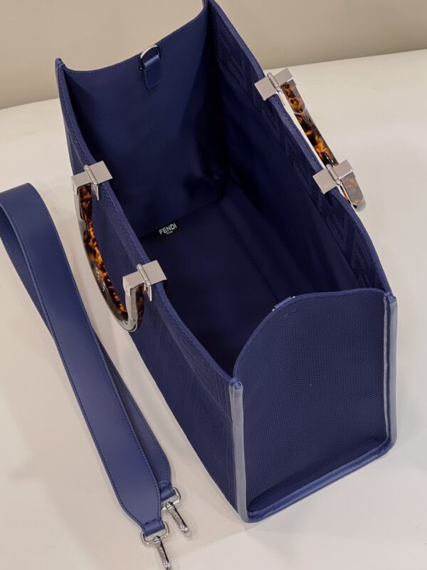1:1 Replica Fendi Sunshine Medium Navy Blue FF fabric shopper Bag For Woman 31cm/12in