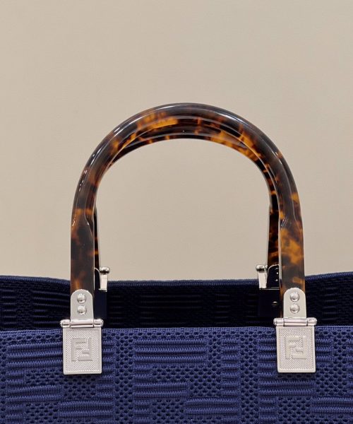 1:1 Replica Fendi Sunshine Medium Navy Blue FF fabric shopper Bag For Woman 31cm/12in