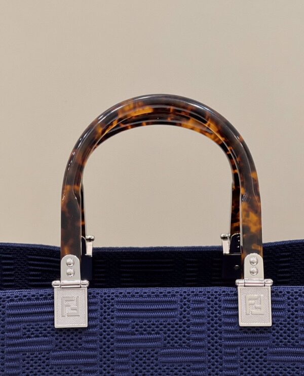 1:1 Replica Fendi Sunshine Medium Navy Blue FF fabric shopper Bag For Woman 31cm/12in
