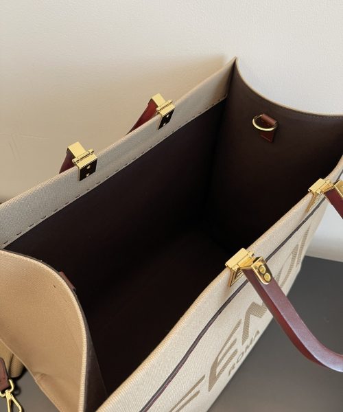 1:1 Replica Fendi Sunshine Medium Tote Bag Beige Canvas For Women, Women's Bags, Shoulder Bags 13.8in/35cm FF 8BH386
