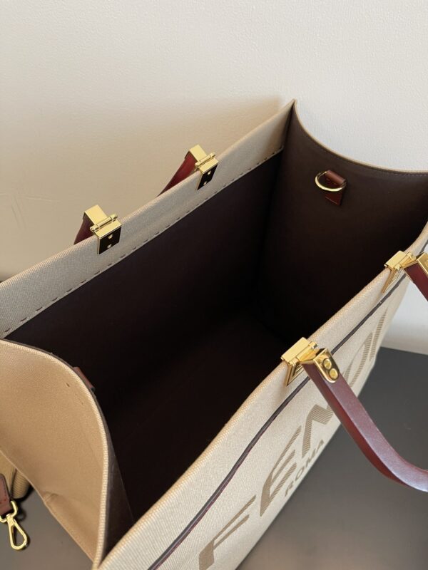 1:1 Replica Fendi Sunshine Medium Tote Bag Beige Canvas For Women, Women's Bags, Shoulder Bags 13.8in/35cm FF 8BH386