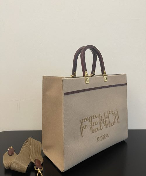 1:1 Replica Fendi Sunshine Medium Tote Bag Beige Canvas For Women, Women's Bags, Shoulder Bags 13.8in/35cm FF 8BH386