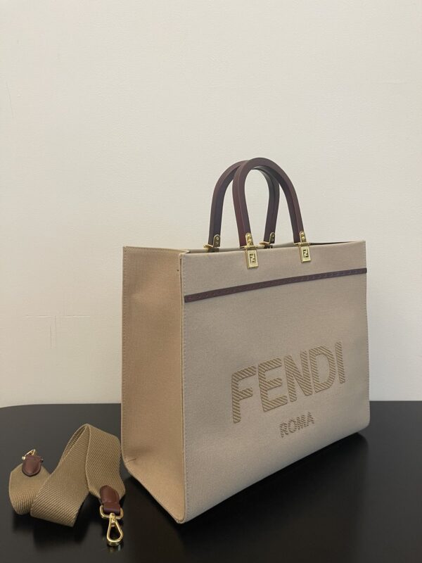 1:1 Replica Fendi Sunshine Medium Tote Bag Beige Canvas For Women, Women's Bags, Shoulder Bags 13.8in/35cm FF 8BH386