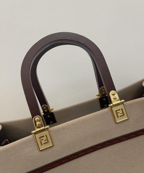 1:1 Replica Fendi Sunshine Medium Tote Bag Beige Canvas For Women, Women's Bags, Shoulder Bags 13.8in/35cm FF 8BH386