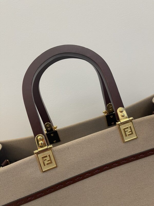 1:1 Replica Fendi Sunshine Medium Tote Bag Beige Canvas For Women, Women's Bags, Shoulder Bags 13.8in/35cm FF 8BH386