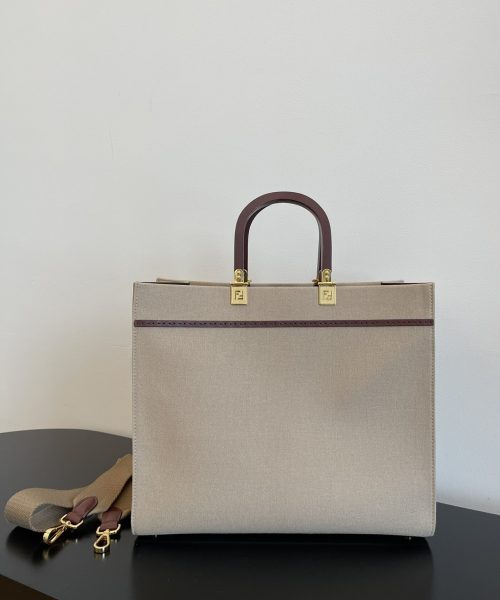1:1 Replica Fendi Sunshine Medium Tote Bag Beige Canvas For Women, Women's Bags, Shoulder Bags 13.8in/35cm FF 8BH386