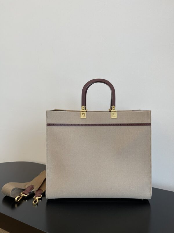 1:1 Replica Fendi Sunshine Medium Tote Bag Beige Canvas For Women, Women's Bags, Shoulder Bags 13.8in/35cm FF 8BH386