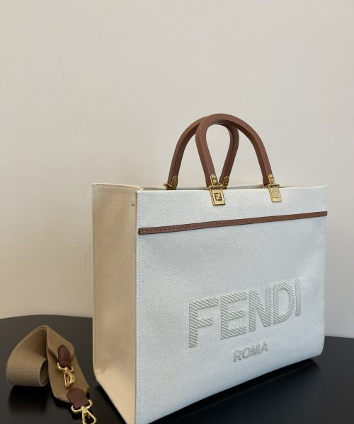 1:1 Replica Fendi Sunshine Medium Tote Bag Light Grey Canvas For Women, Women's Bags, Shoulder Bags 13.8in/35cm FF 8BH386