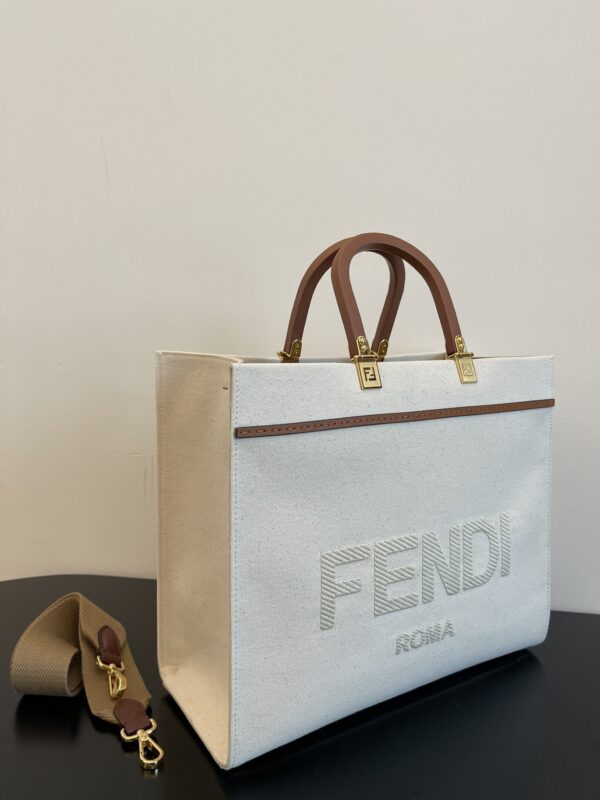 1:1 Replica Fendi Sunshine Medium Tote Bag Light Grey Canvas For Women, Women's Bags, Shoulder Bags 13.8in/35cm FF 8BH386