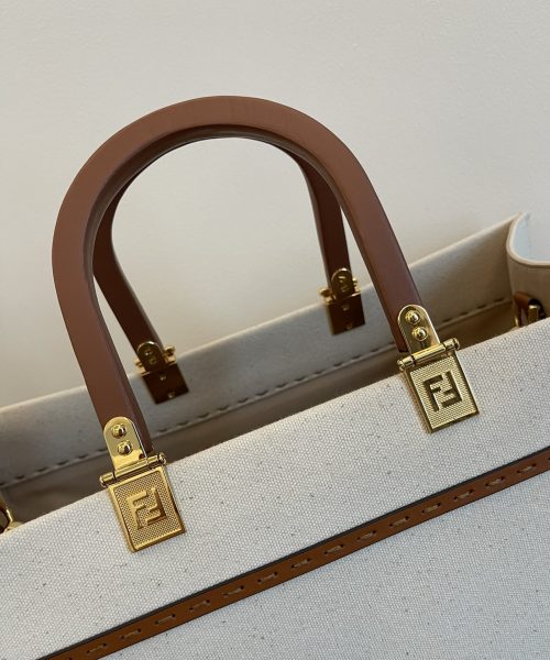 1:1 Replica Fendi Sunshine Medium Tote Bag Light Grey Canvas For Women, Women's Bags, Shoulder Bags 13.8in/35cm FF 8BH386