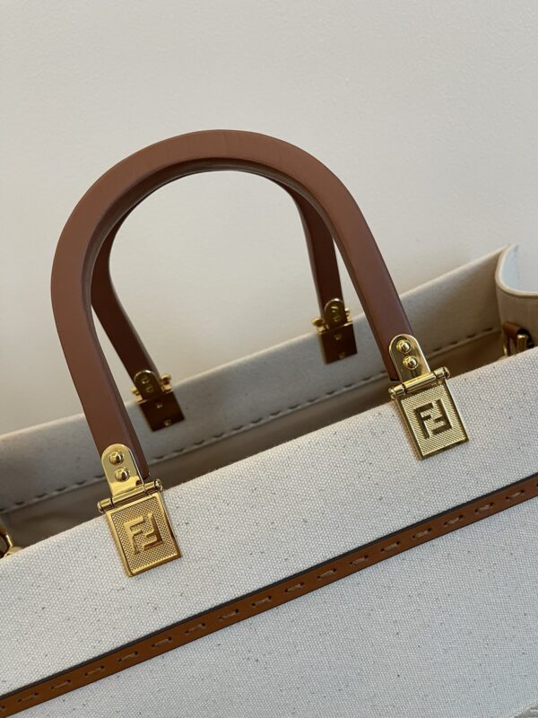1:1 Replica Fendi Sunshine Medium Tote Bag Light Grey Canvas For Women, Women's Bags, Shoulder Bags 13.8in/35cm FF 8BH386