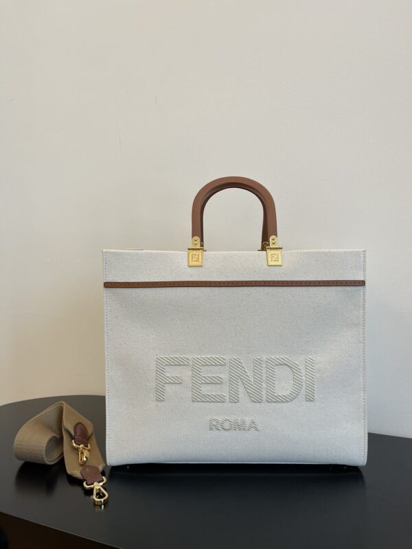 1:1 Replica Fendi Sunshine Medium Tote Bag Light Grey Canvas For Women, Women's Bags, Shoulder Bags 13.8in/35cm FF 8BH386