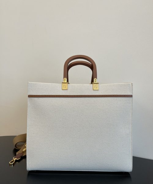1:1 Replica Fendi Sunshine Medium Tote Bag Light Grey Canvas For Women, Women's Bags, Shoulder Bags 13.8in/35cm FF 8BH386
