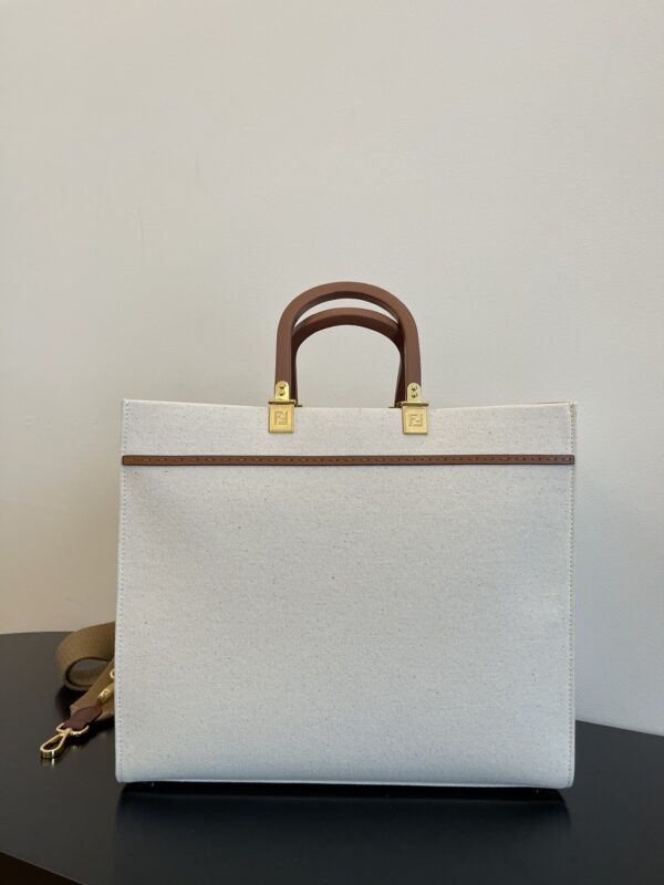 1:1 Replica Fendi Sunshine Medium Tote Bag Light Grey Canvas For Women, Women's Bags, Shoulder Bags 13.8in/35cm FF 8BH386