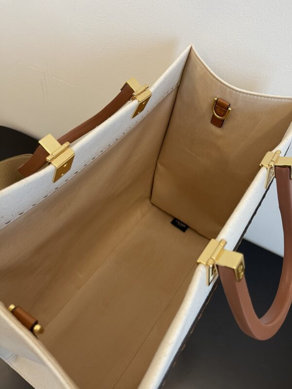 1:1 Replica Fendi Sunshine Medium Tote Bag Light Grey Canvas For Women, Women's Bags, Shoulder Bags 13.8in/35cm FF 8BH386