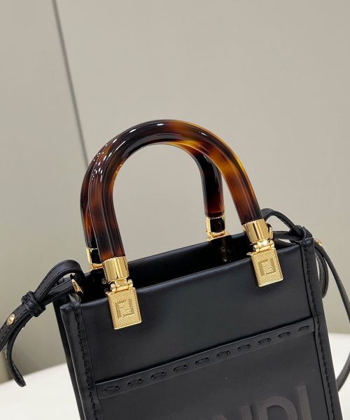 1:1 Replica Fendi Sunshine Shopper Black Mini Bag For Woman 13cm/5in