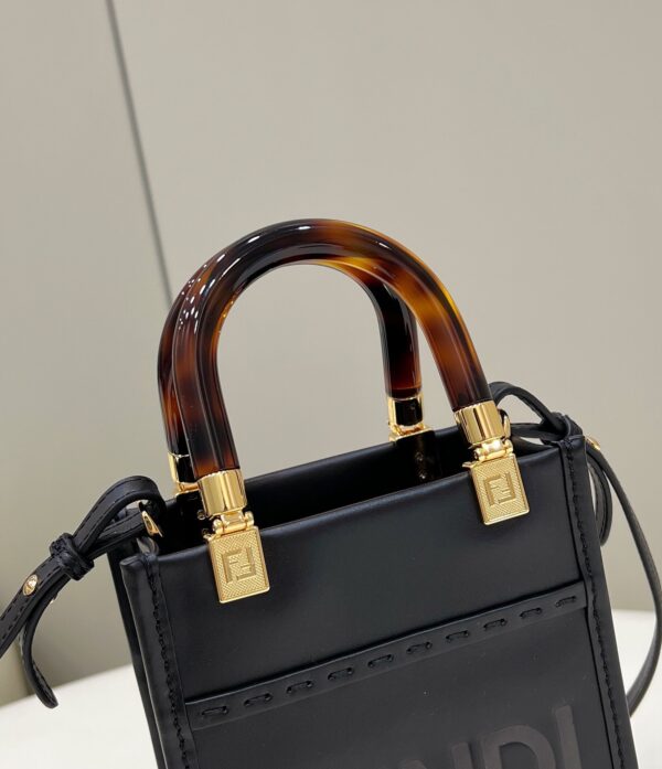 1:1 Replica Fendi Sunshine Shopper Black Mini Bag For Woman 13cm/5in