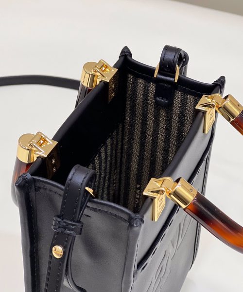1:1 Replica Fendi Sunshine Shopper Black Mini Bag For Woman 13cm/5in