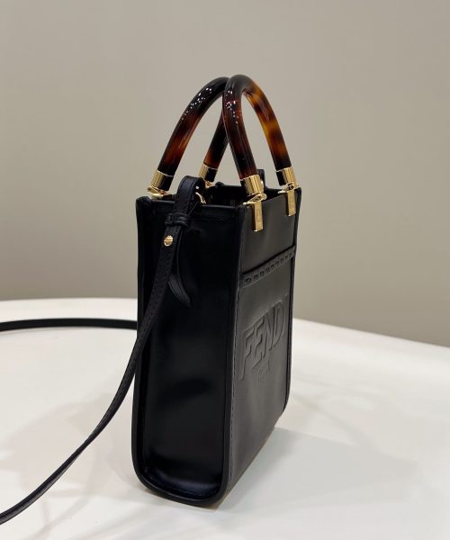 1:1 Replica Fendi Sunshine Shopper Black Mini Bag For Woman 13cm/5in