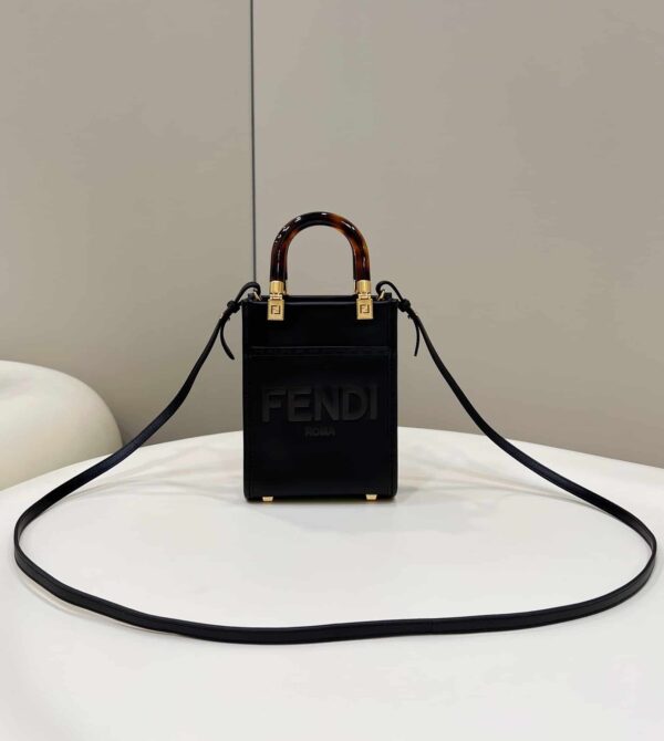 1:1 Replica Fendi Sunshine Shopper Black Mini Bag For Woman 13cm/5in