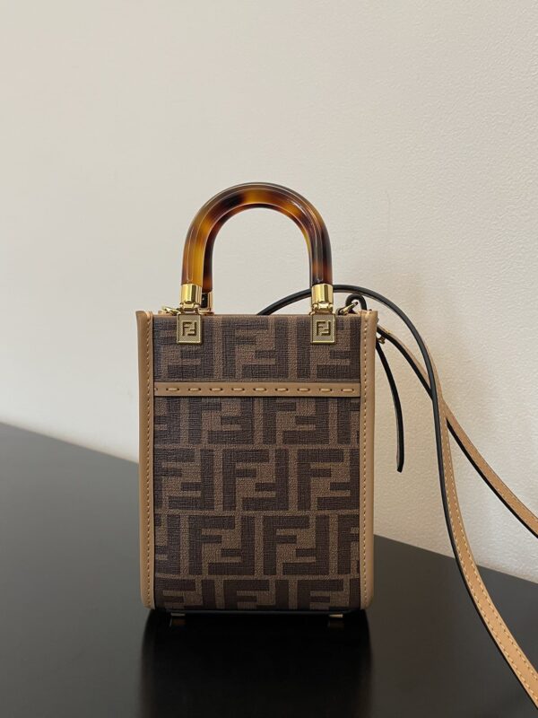 1:1 Replica Fendi Sunshine Shopper Brown FF Fabric Brown Mini Bag For Woman 13cm/5in