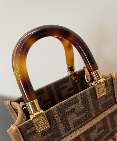 1:1 Replica Fendi Sunshine Shopper Brown FF Fabric Brown Mini Bag For Woman 13cm/5in