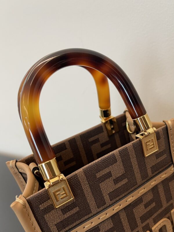 1:1 Replica Fendi Sunshine Shopper Brown FF Fabric Brown Mini Bag For Woman 13cm/5in