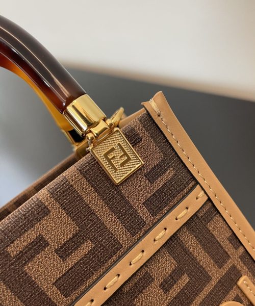 1:1 Replica Fendi Sunshine Shopper Brown FF Fabric Brown Mini Bag For Woman 13cm/5in