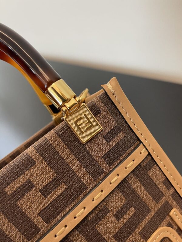 1:1 Replica Fendi Sunshine Shopper Brown FF Fabric Brown Mini Bag For Woman 13cm/5in