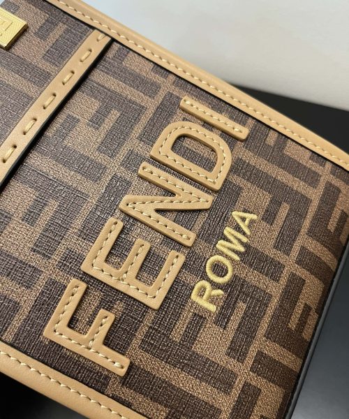1:1 Replica Fendi Sunshine Shopper Brown FF Fabric Brown Mini Bag For Woman 13cm/5in