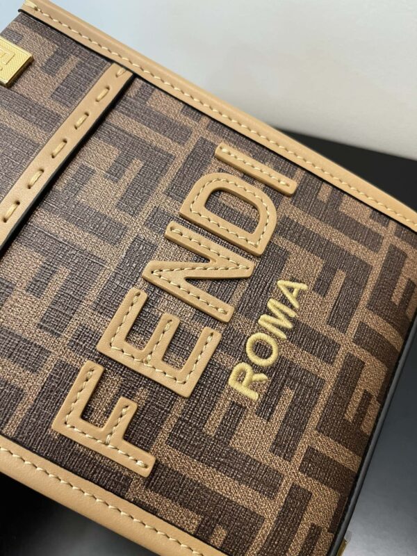 1:1 Replica Fendi Sunshine Shopper Brown FF Fabric Brown Mini Bag For Woman 13cm/5in