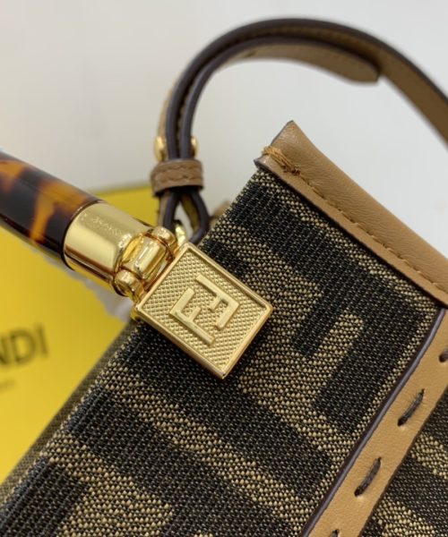 1:1 Replica Fendi Sunshine Shopper Brown FF Fabric Mini Bag For Woman 13cm/5in