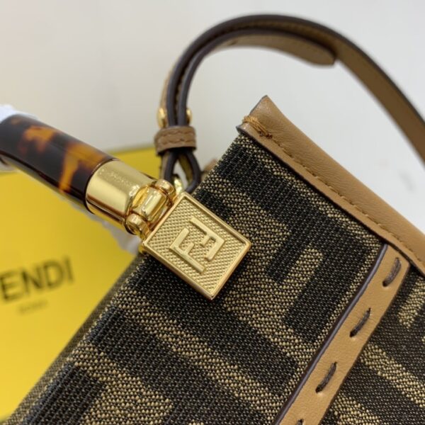 1:1 Replica Fendi Sunshine Shopper Brown FF Fabric Mini Bag For Woman 13cm/5in