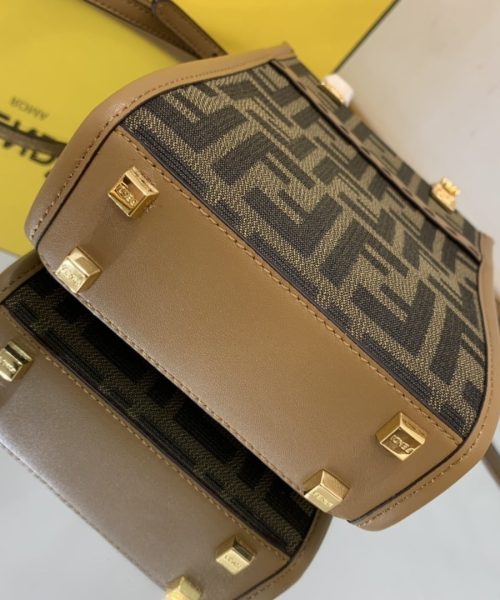 1:1 Replica Fendi Sunshine Shopper Brown FF Fabric Mini Bag For Woman 13cm/5in