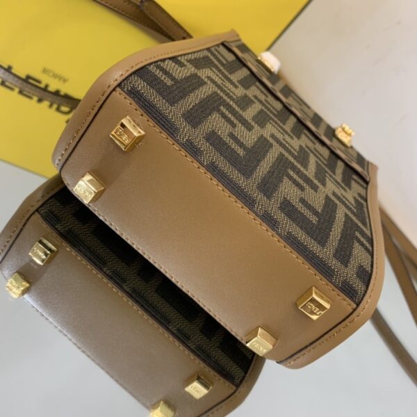 1:1 Replica Fendi Sunshine Shopper Brown FF Fabric Mini Bag For Woman 13cm/5in