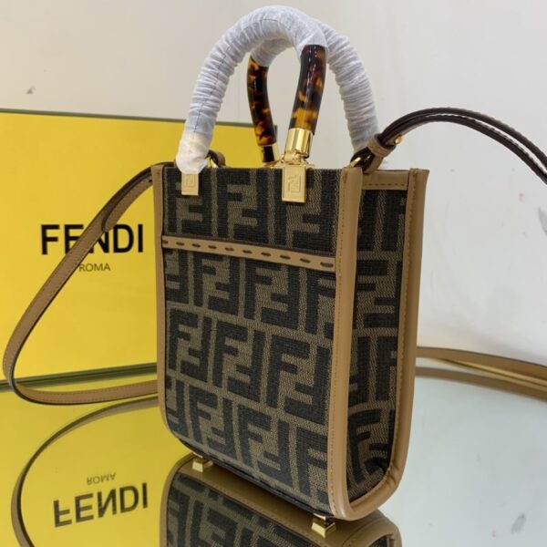 1:1 Replica Fendi Sunshine Shopper Brown FF Fabric Mini Bag For Woman 13cm/5in