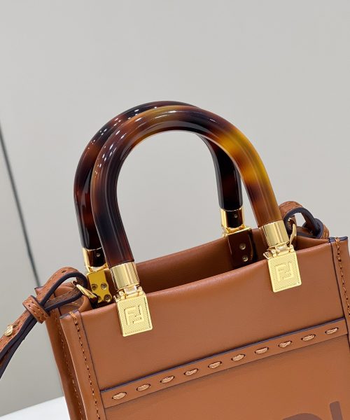 1:1 Replica Fendi Sunshine Shopper Brown Mini Bag For Woman 13cm/5in