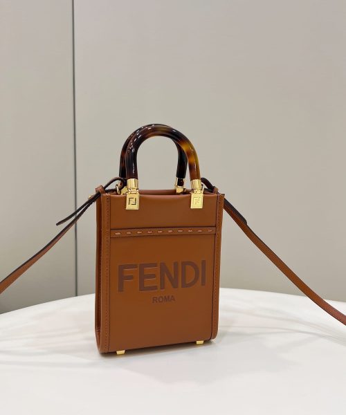 1:1 Replica Fendi Sunshine Shopper Brown Mini Bag For Woman 13cm/5in