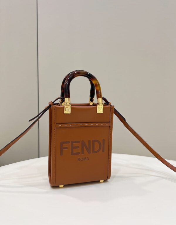 1:1 Replica Fendi Sunshine Shopper Brown Mini Bag For Woman 13cm/5in