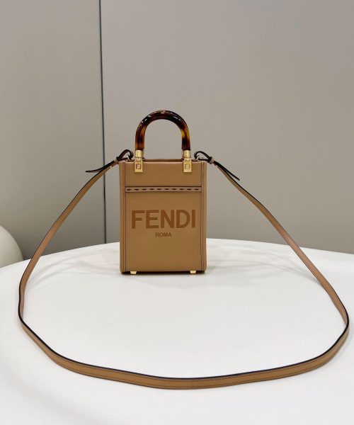 1:1 Replica Fendi Sunshine Shopper Light Brown Mini Bag For Woman 13cm/5in