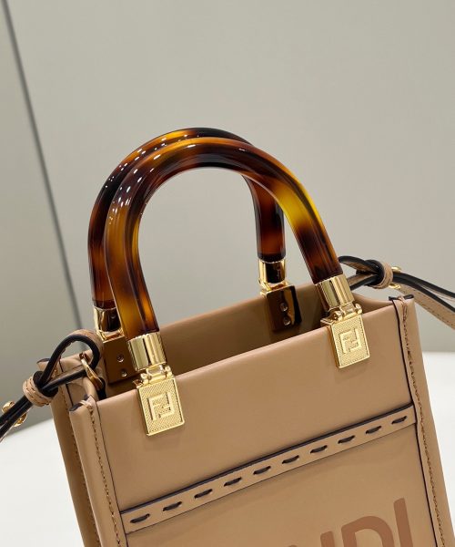 1:1 Replica Fendi Sunshine Shopper Light Brown Mini Bag For Woman 13cm/5in