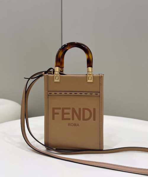 1:1 Replica Fendi Sunshine Shopper Light Brown Mini Bag For Woman 13cm/5in