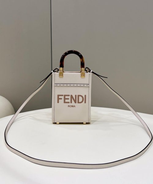 1:1 Replica Fendi Sunshine Shopper White Mini Bag For Woman 13cm/5in